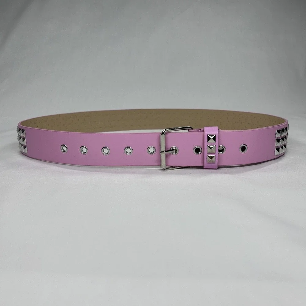 Pink Faux Leather Studded Belt 3 Row Silver Pyramid Studs Punk Emo NWOT